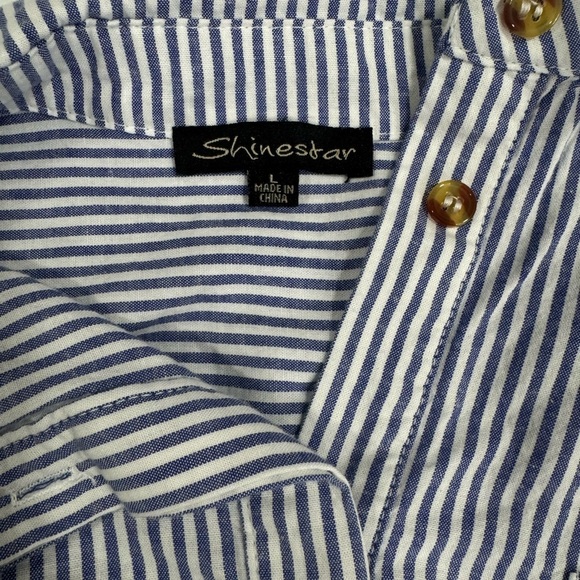 Shinestar Blouse Womens large   Vneck Elastic Short Sleeve 100% Cotton - Picture 3 of 9